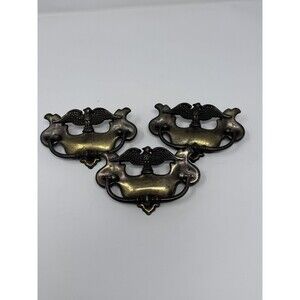 Vintage Ornate Metal Eagle Brass Plate Drawer Pull Dresser Furniture Hardware x3